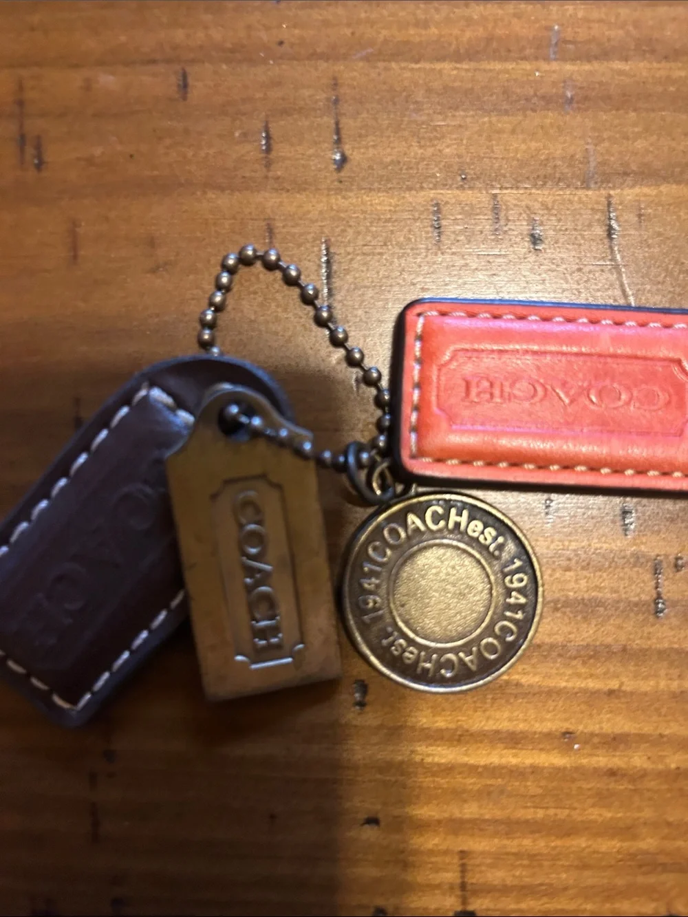 Coach Leather Key & Card Holder Charm in Brown and Red